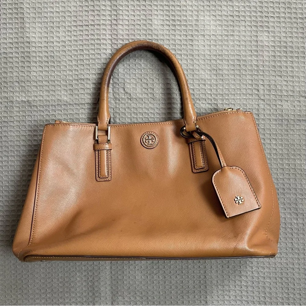 Tory Burch Robinson‎ Leather Tote Bag Brown with Original Fabric Bag